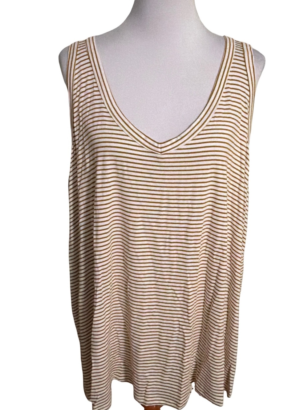 Old Navy Cream Brown Striped V-Neck Tank Top